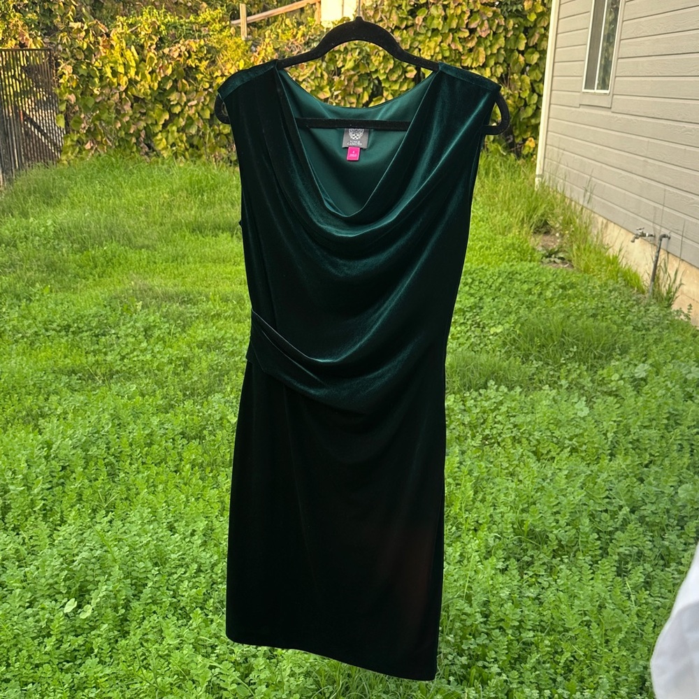 Vince Camuto Dark Green Velvet Midi Dress St. Patrick’s Day Luxury